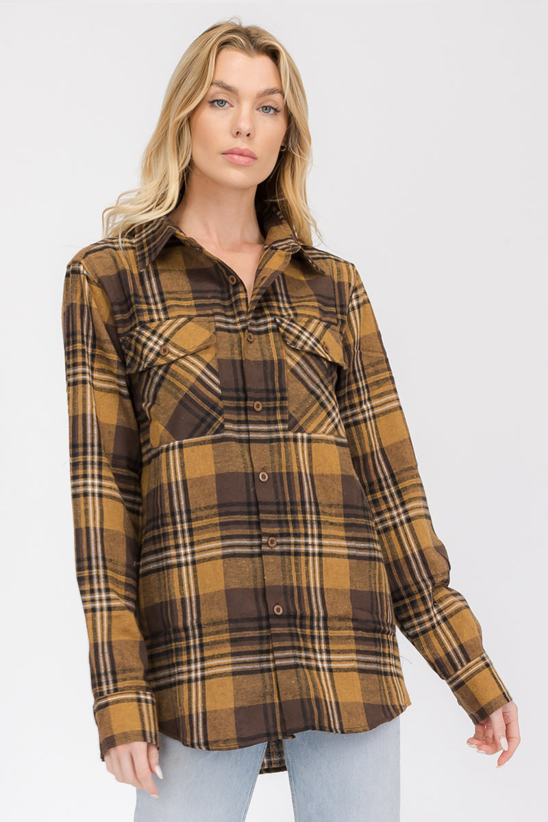Oversize Boyfriend Plaid Checkered Flannel FL104 Lime Milo