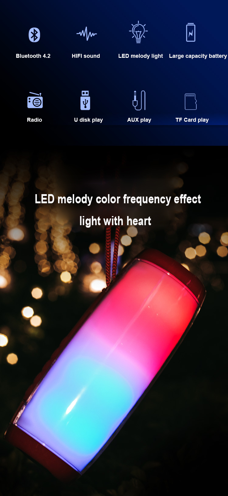 Wireless Portable Bluetooth Stereo Speaker with LED Light Teal Simba