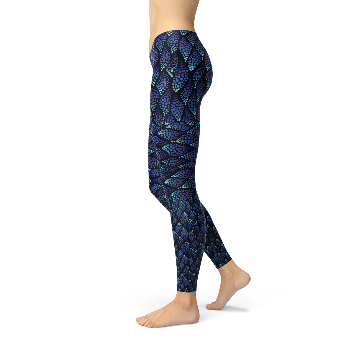 Womens Blue Mermaid Scale Leggings Maroon Sooty