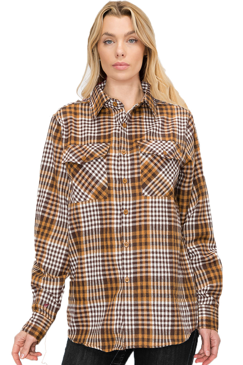 Oversize Boyfriend Plaid Checkered Flannel FL104 Lime Milo
