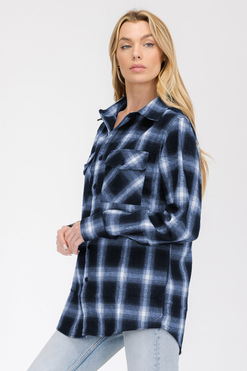 Oversize Boyfriend Plaid Checkered Flannel FL105 Lime Milo