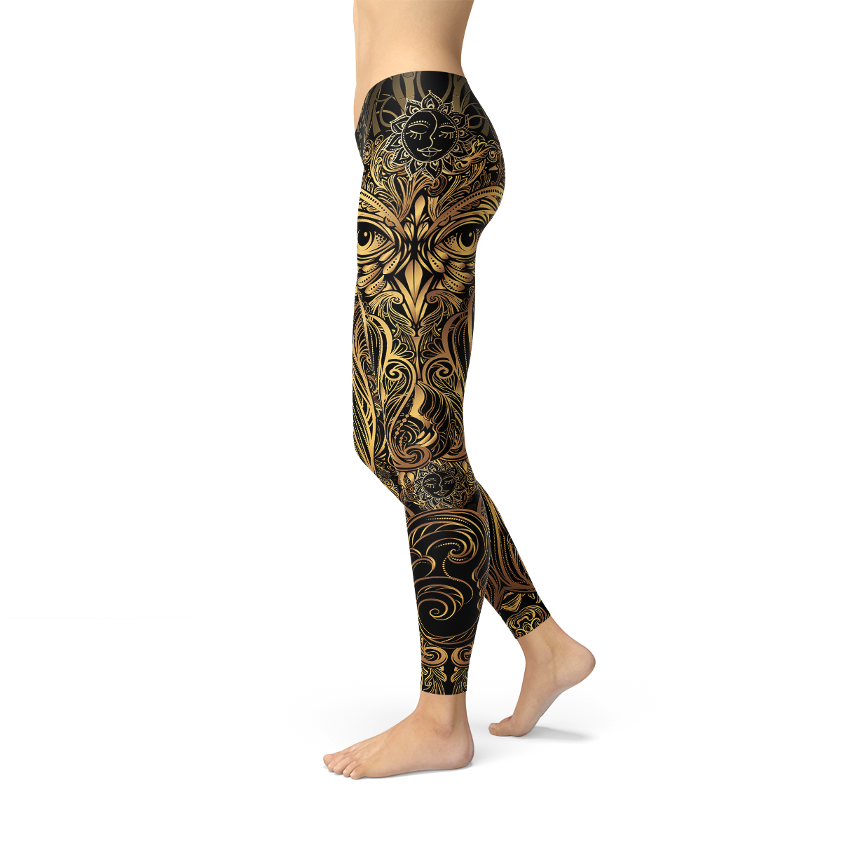 Womens Golden Ornament Owl Leggings Maroon Sooty