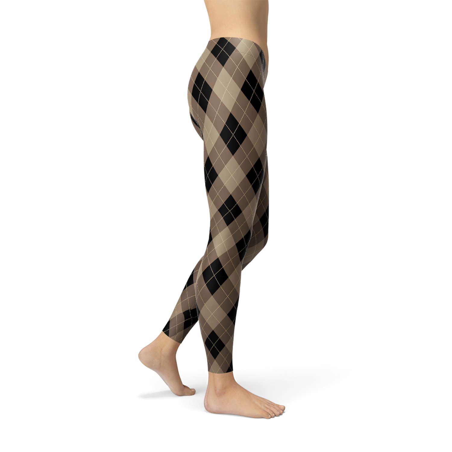 Womens Beige Brown Argyle Leggings Maroon Sooty