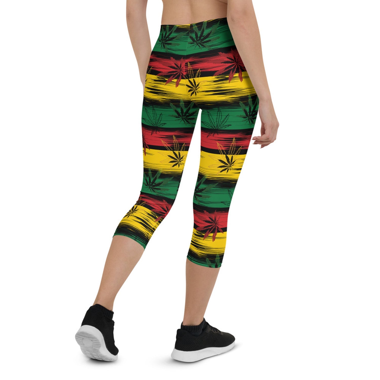 Womens Reggae and Cannabis Capri Leggings Maroon Sooty