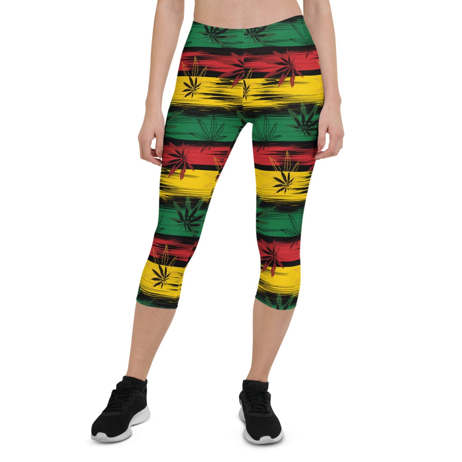 Womens Reggae and Cannabis Capri Leggings Maroon Sooty
