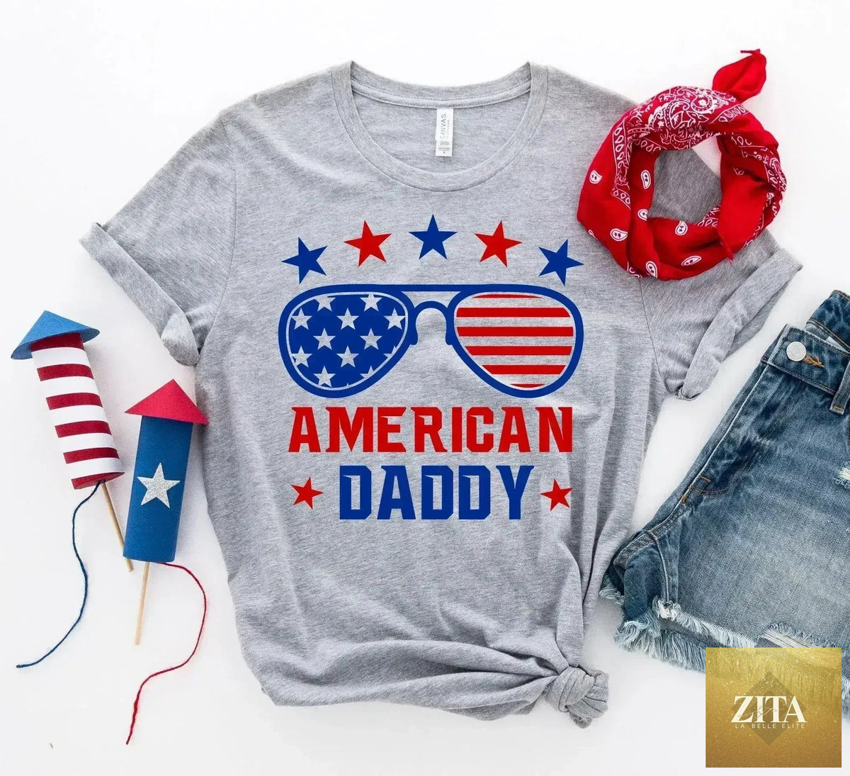 American Daddy T-shirt by Femstylo, premium ring-spun cotton men's T-shirt with a casual fit and American-themed design.