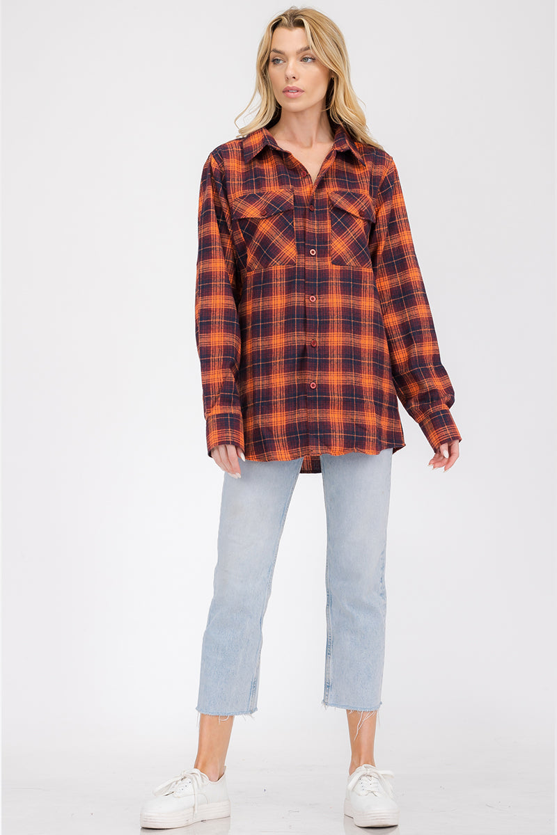 Oversize Boyfriend Plaid Checkered Flannel FL102 Lime Milo