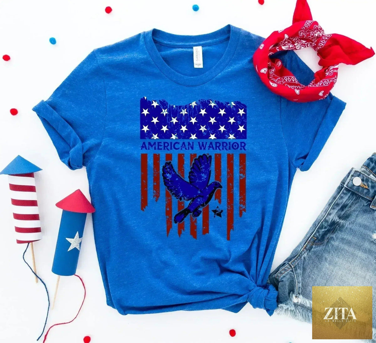 American Warrior T-shirt by Femstylo, premium ring-spun cotton tee featuring bold design symbolizing strength and pride.