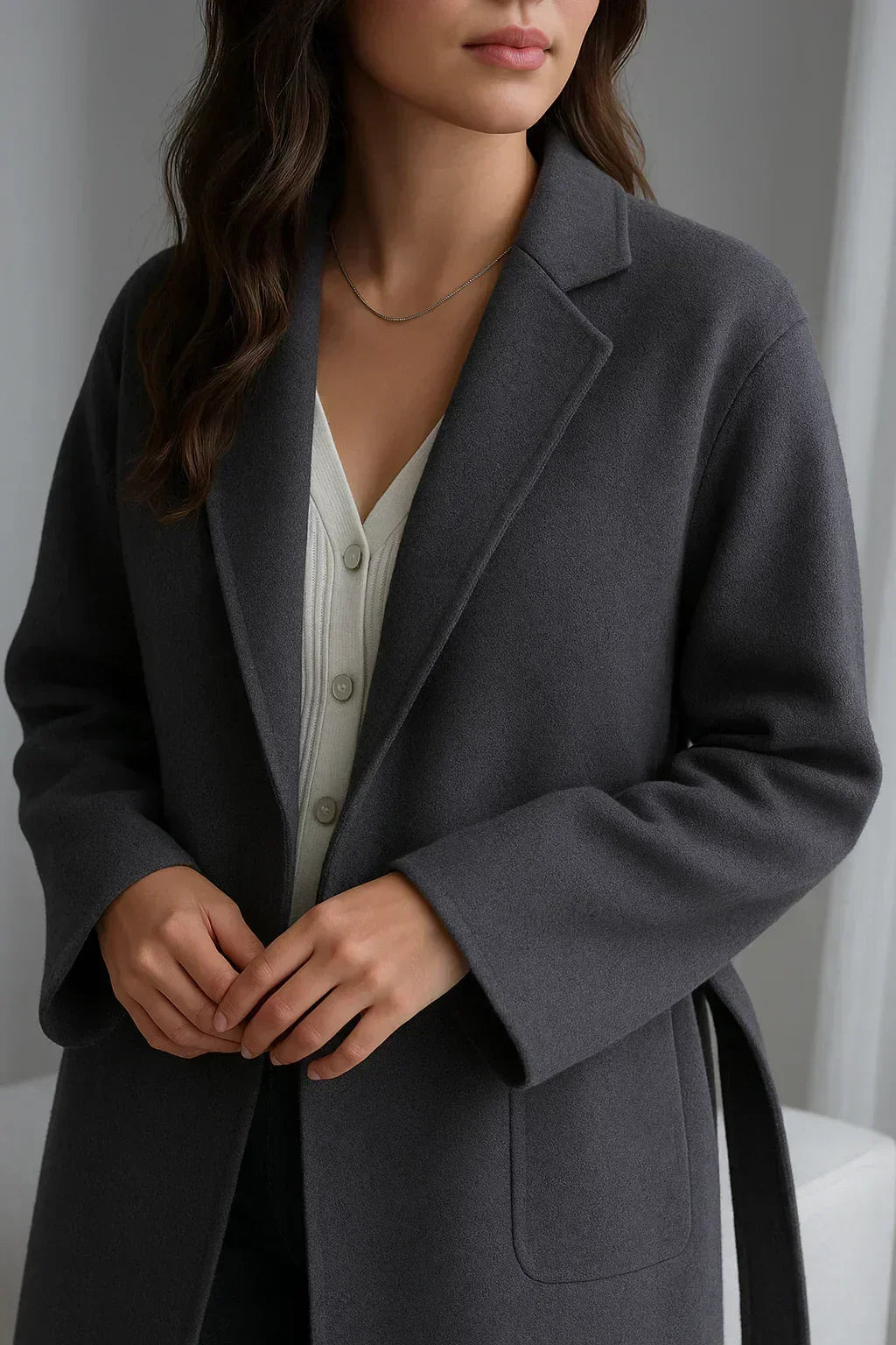 Korean wool coat for women by Femstylo featuring a stylish autumn and winter jacket with elegant design and warm fabric.