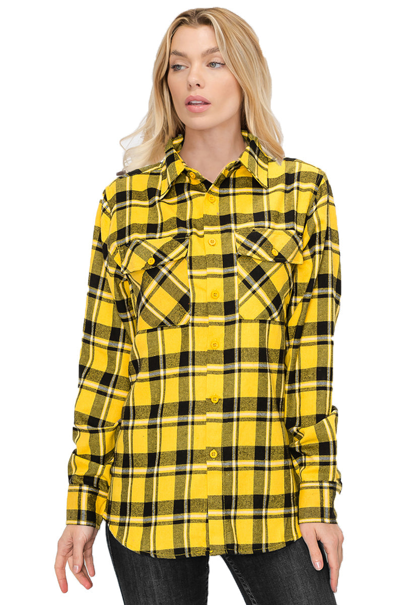 Oversize Boyfriend Plaid Checkered Flannel FL106 Lime Milo