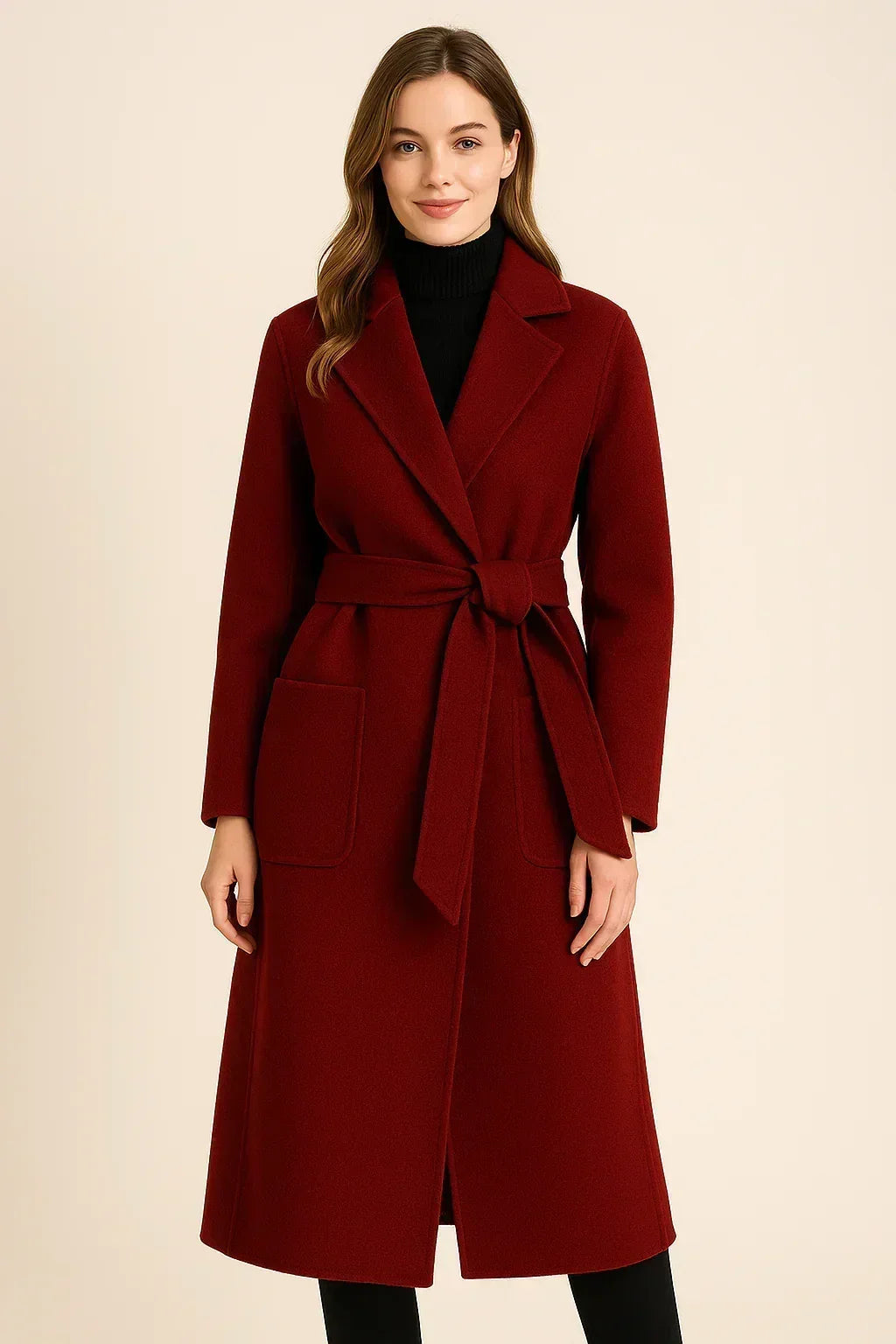 Elegant Femstylo Korean wool coat for women, showcasing a stylish autumn and winter jacket with a tailored fit and classic design.