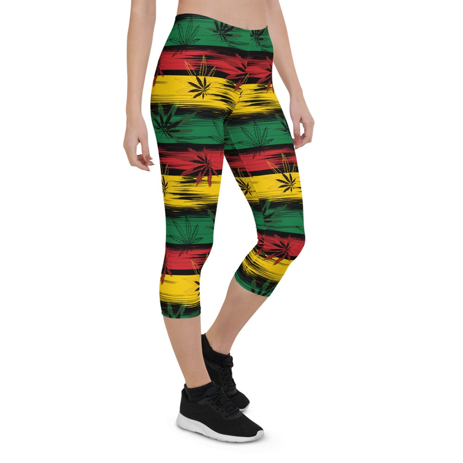 Womens Reggae and Cannabis Capri Leggings Maroon Sooty
