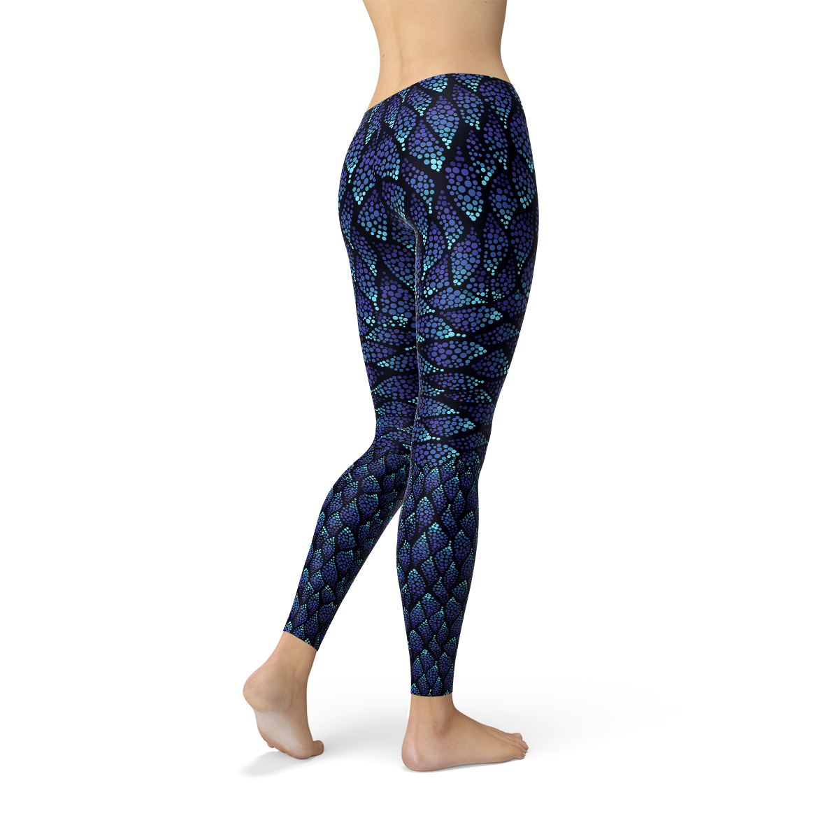 Womens Blue Mermaid Scale Leggings Maroon Sooty