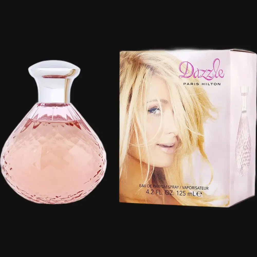 Dazzle by Paris Hilton women's perfume, 4.2 oz eau de parfum spray, featuring a sleek bottle design and elegant packaging.