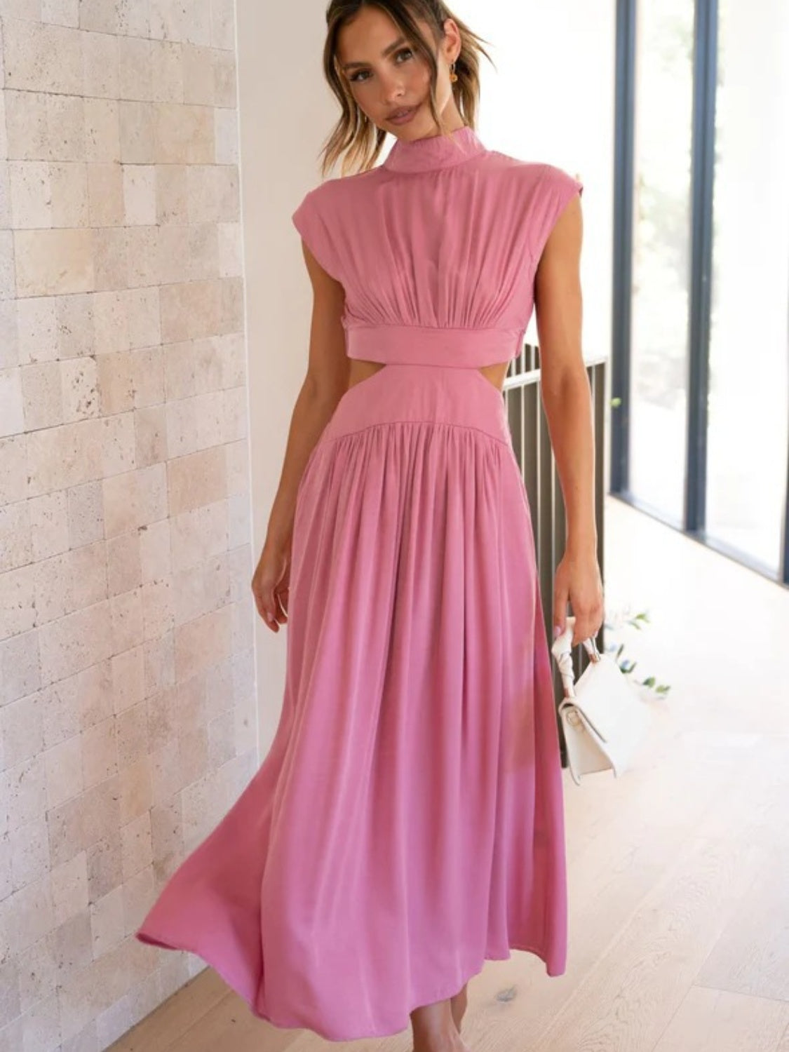 Modern Cutout Mock Neck Sleeveless Ruched Dress Elegant Dress For Women