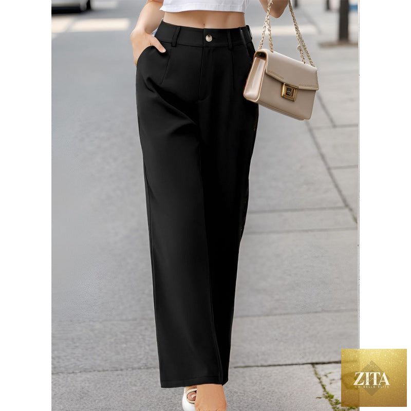 Women's elegant FitiqueFit office suit pants with pockets, casualwear trousers in a tailored style for professional or casual settings.