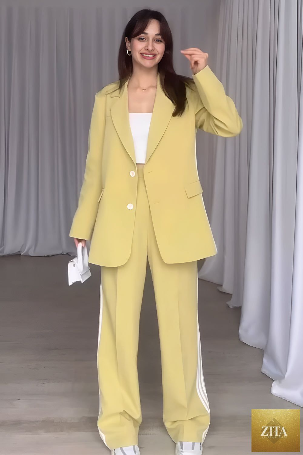 Wild and Free Boutique striped long sleeve blazer and pants set, stylish matching bottoms for a chic, coordinated look.
