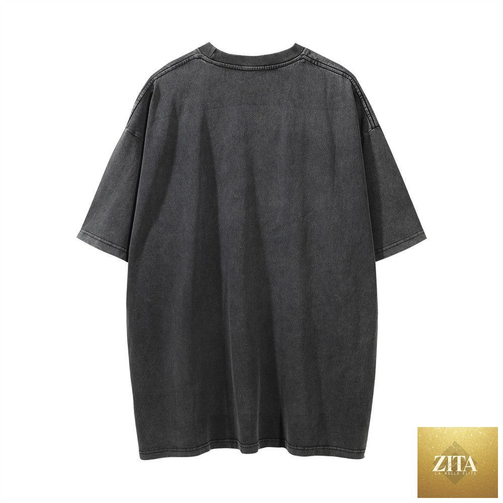 Zita La Belle Elite printed washed distressed streetwear T-shirt with faded graphic design and casual fit.