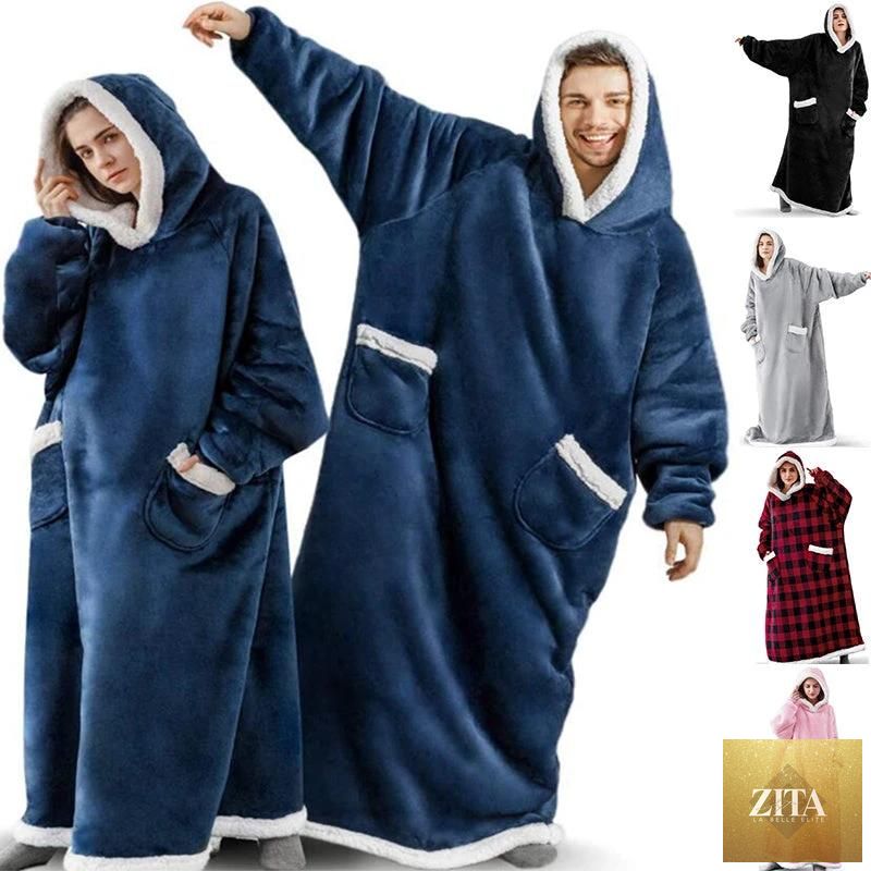 Mandotos winter TV hoodie blanket in warm, oversized design with pockets, perfect for cozy home wear for women and men.