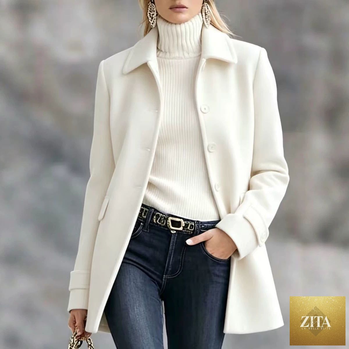 Mid-Length Lapel Wool-Blend Coat
