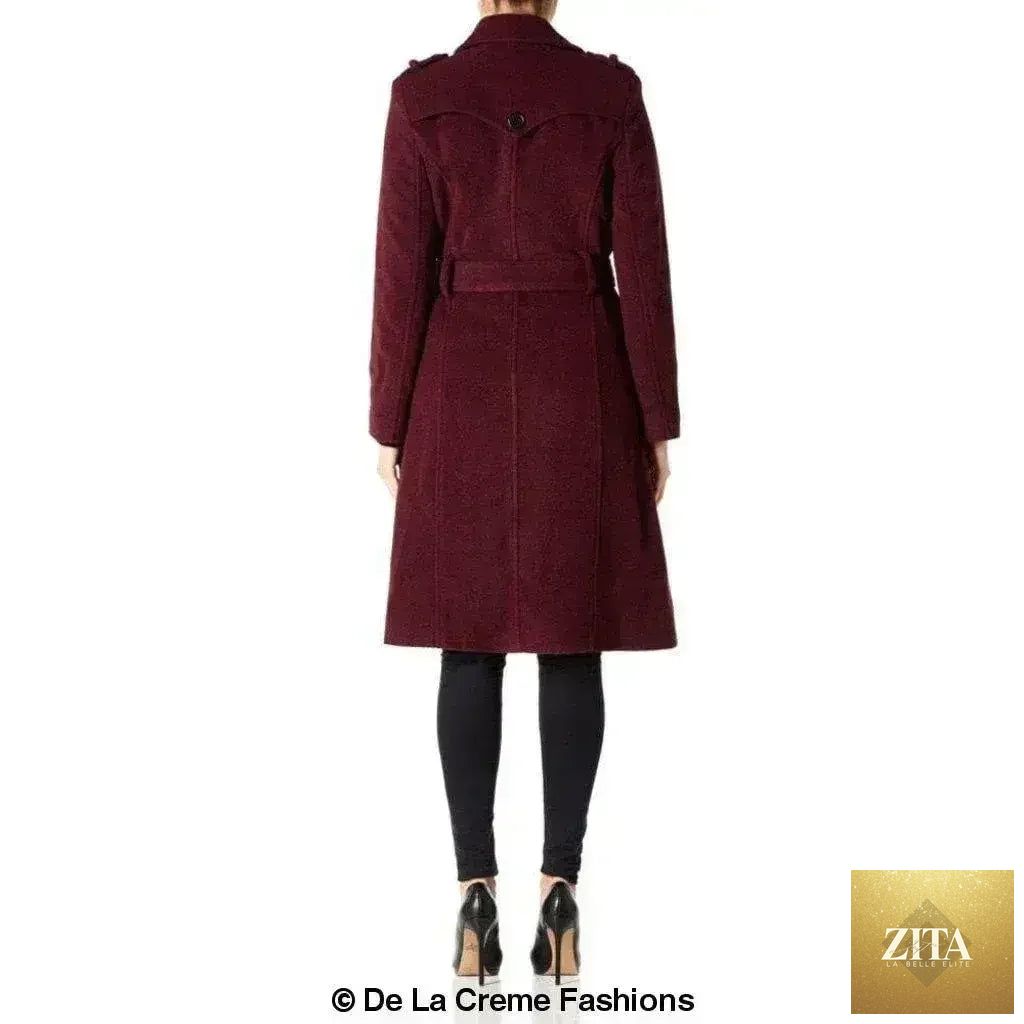 De la Creme women's wool cashmere blend military coat by Femstylo, British-made jacket with structured design and classic style.