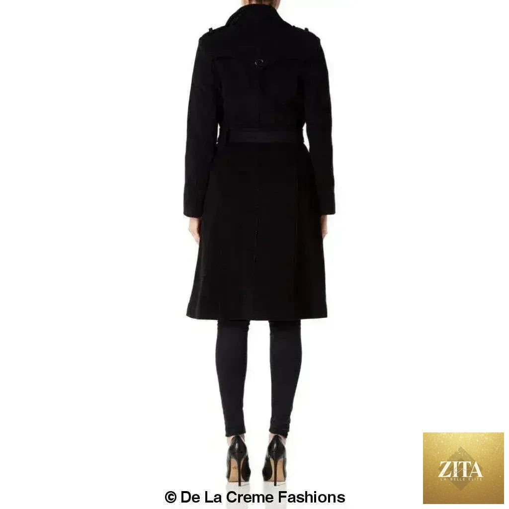 De La Creme women's wool and cashmere blend military coat by Femstylo, stylish British-made jacket with structured design.