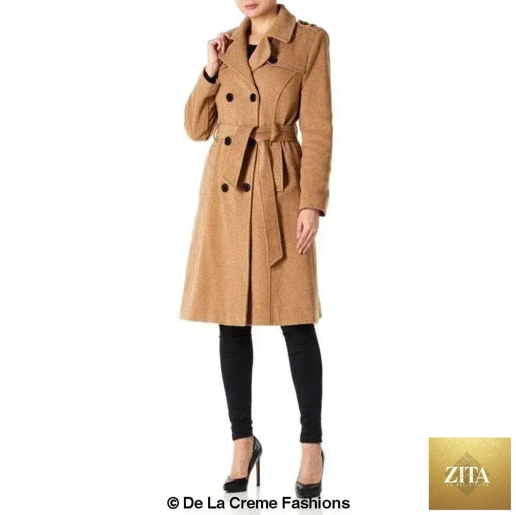 Femstylo women's wool cashmere military coat featuring a tailored fit, classic design, and British-made craftsmanship.
