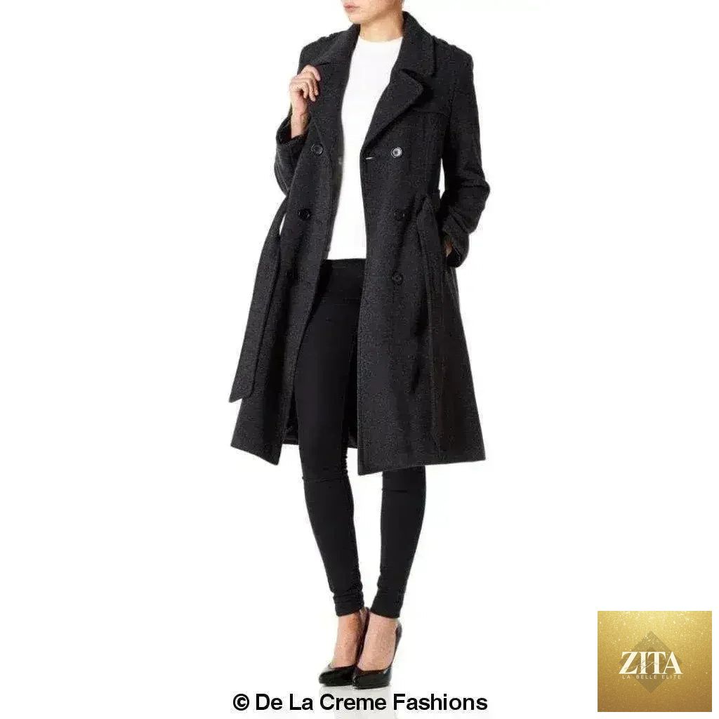 De la Creme women's wool cashmere blend military coat by Femstylo, stylish British-made jacket with structured design and classic silhouette.