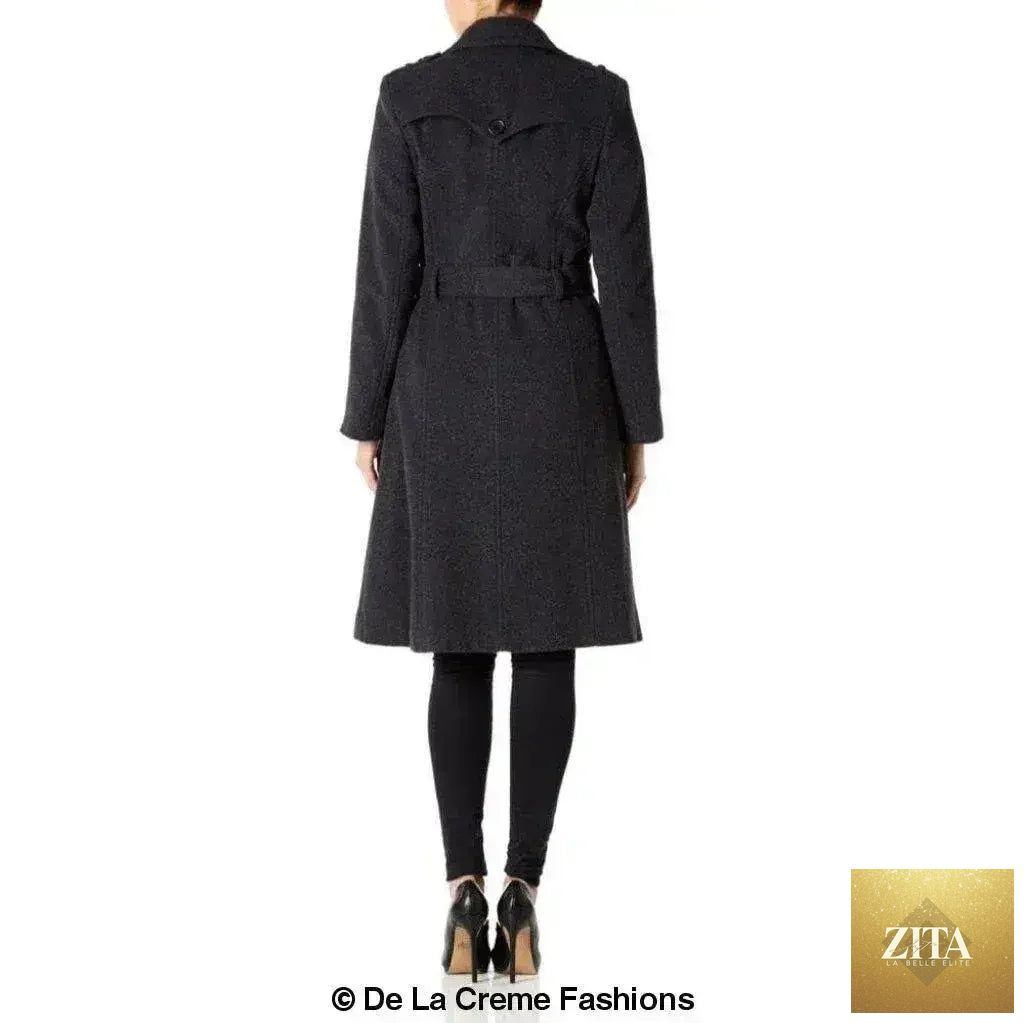 De la Creme women's wool cashmere blend military coat by Femstylo, tailored fit with classic lapel collar and button details.