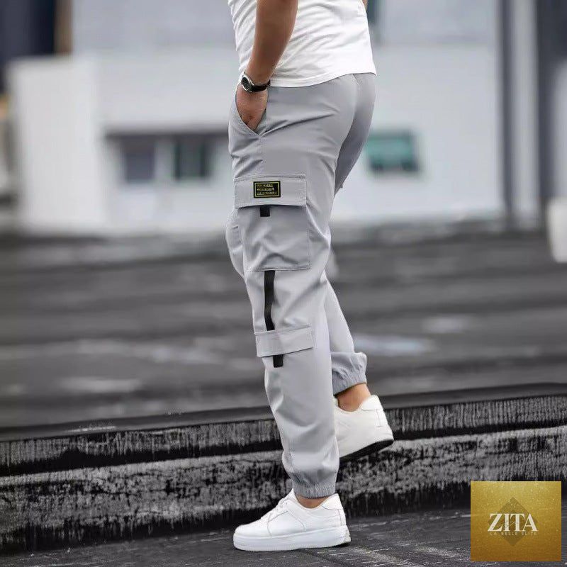 Mandotos men's retro jogger casual work pants with tapered fit, elastic waistband, and front pockets, suitable for casual and work wear.