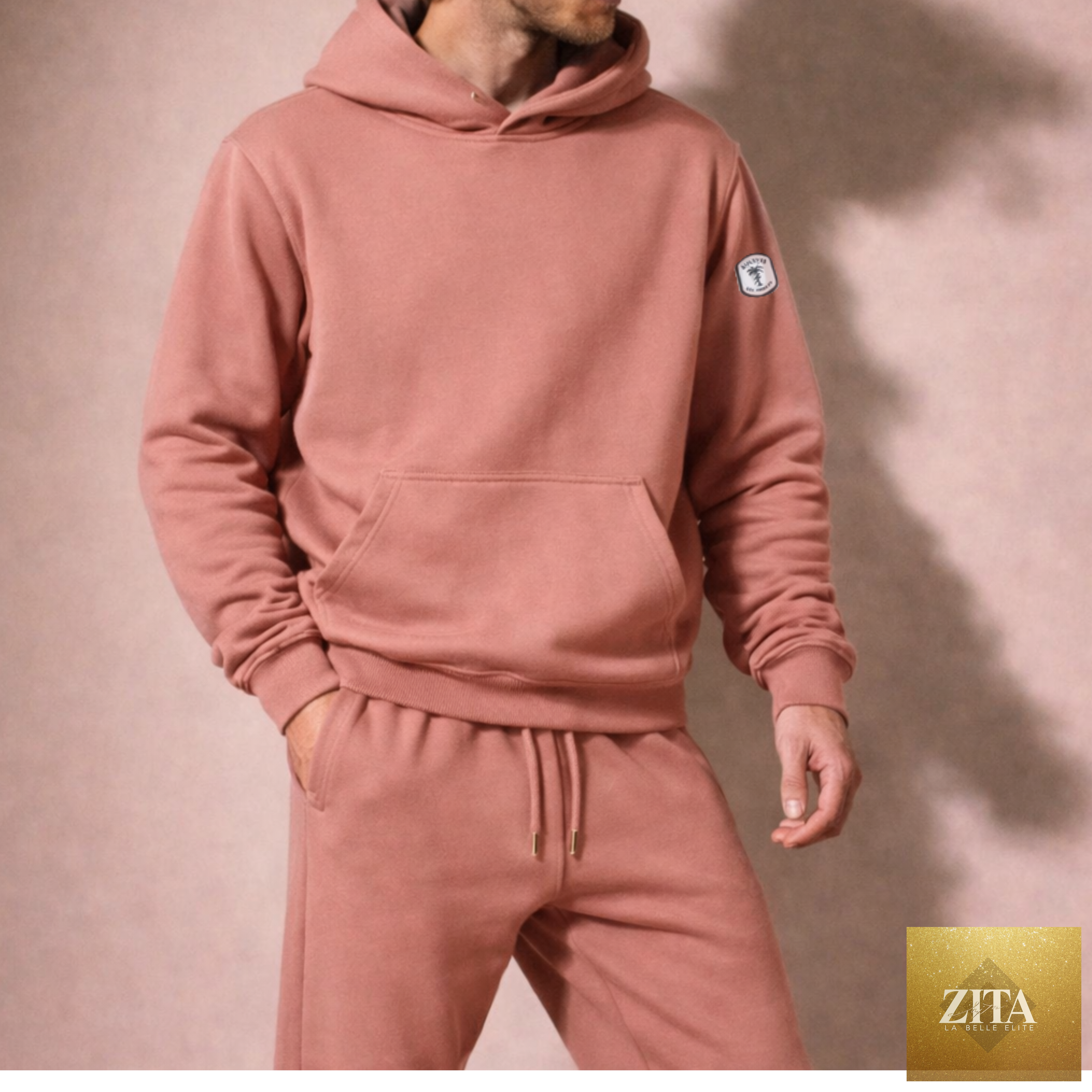 Kinetix Joshua Tree Sweatsuit in Desert Rose, featuring a comfortable casual luxury look with soft fabric and stylish design.