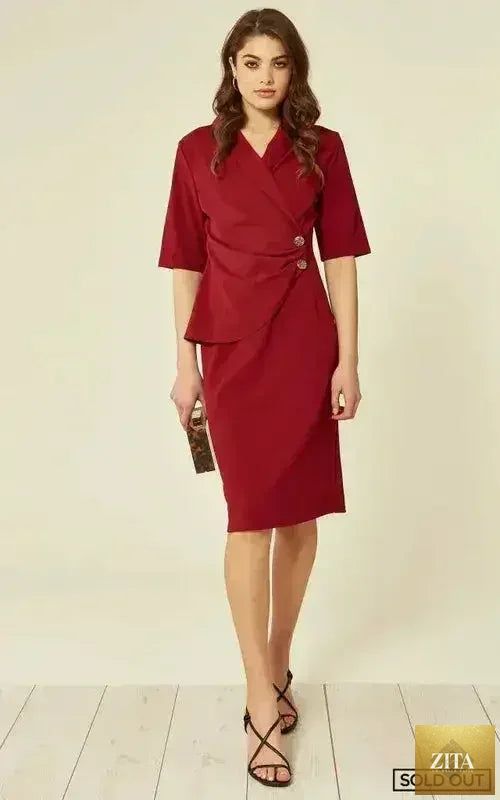 Femstylo Diane Wrap Blazer Dress in wine, stylish jacket dress with tailored fit, perfect for sophisticated occasions.