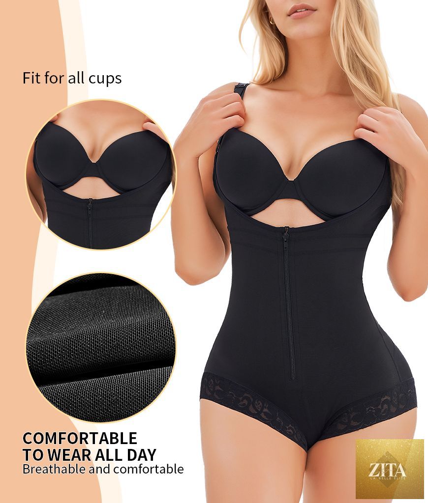Colombian shapewear bodysuit by Cnasti Strings and Thangs, designed for sculpting and lifting, shown on a model.
