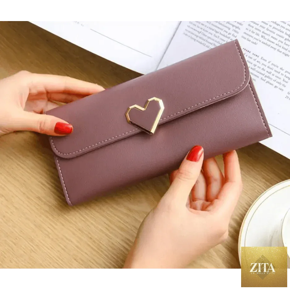 Luxury love heart wallet by Zita La Belle Elite, durable purse for ladies and girls, with card holder and phone clutch feature.