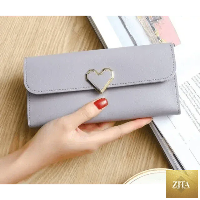 Luxury love heart wallet by Zita La Belle Elite, durable purse with card holder and phone clutch for ladies and girls.