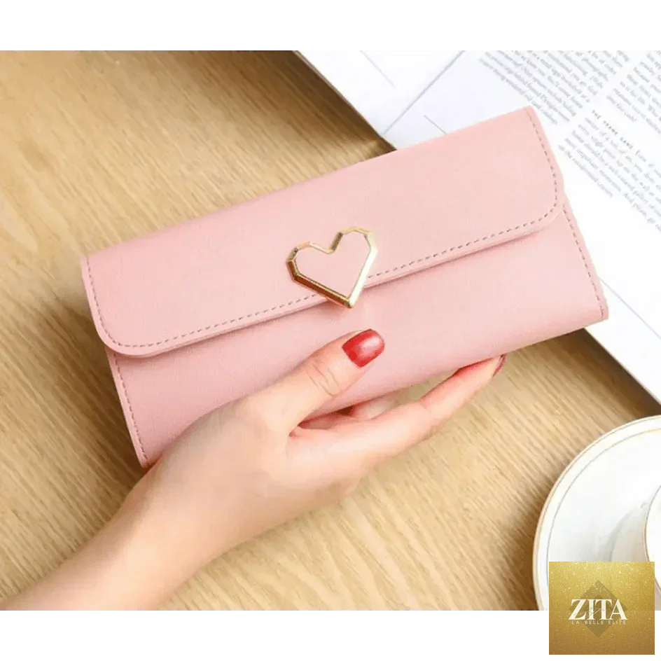 Zita La Belle Elite luxury love heart wallet for ladies and girls, featuring durable material, card slots, and a phone clutch design.