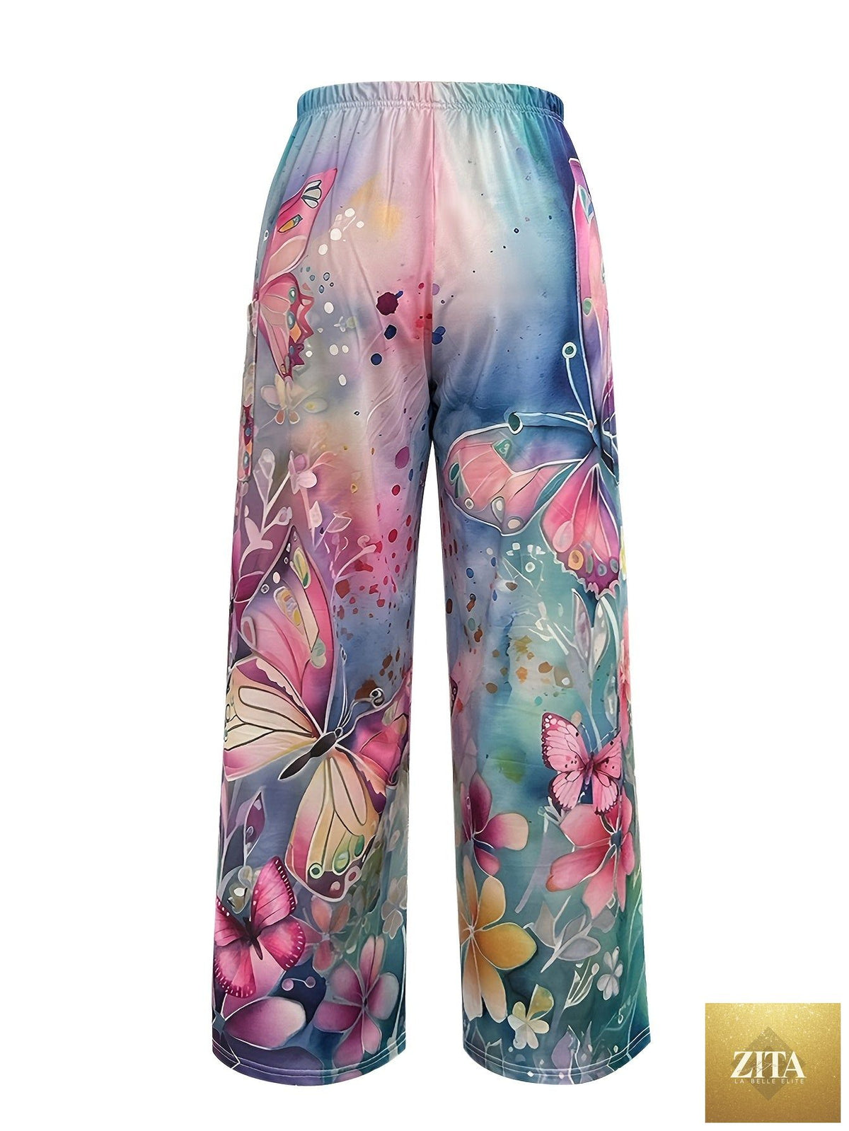 Plus size casual pants with chic butterfly print from Trendy Attic Store01, featuring a comfortable fit and stylish design.