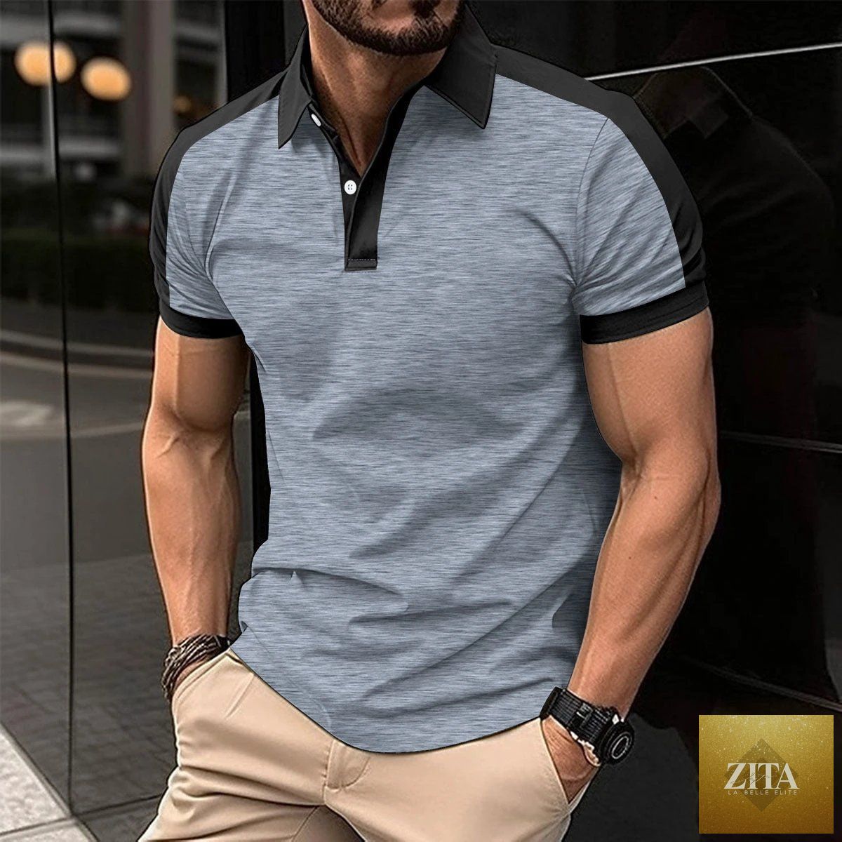 Men's short sleeve business polo shirt by MANDOTOS, casual summer men's shirt with a classic collar and smooth fabric.