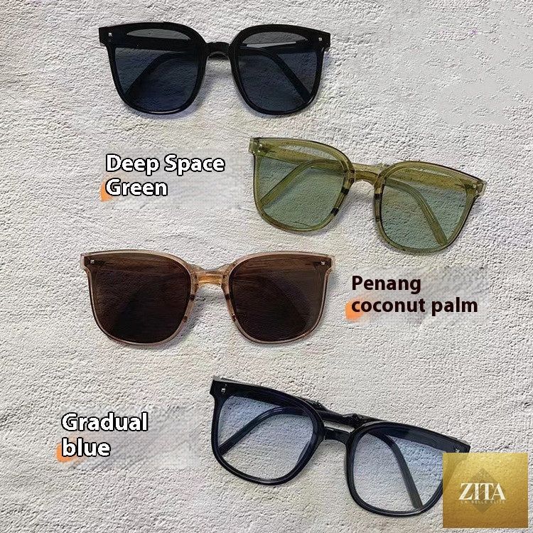 Folding FitiqueFit sunglasses with case in various colors, stylish eyewear with compact design and UV protection.