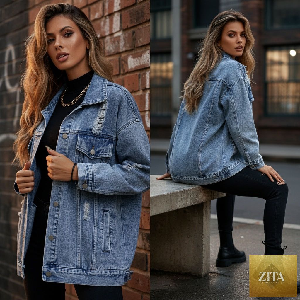 Women's Distressed Boyfriend Denim Jacket