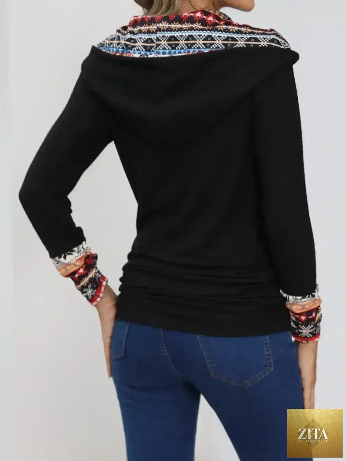 Femstylo printed collared neck long sleeve blouse for women, stylish and comfortable women's clothing with a printed design.