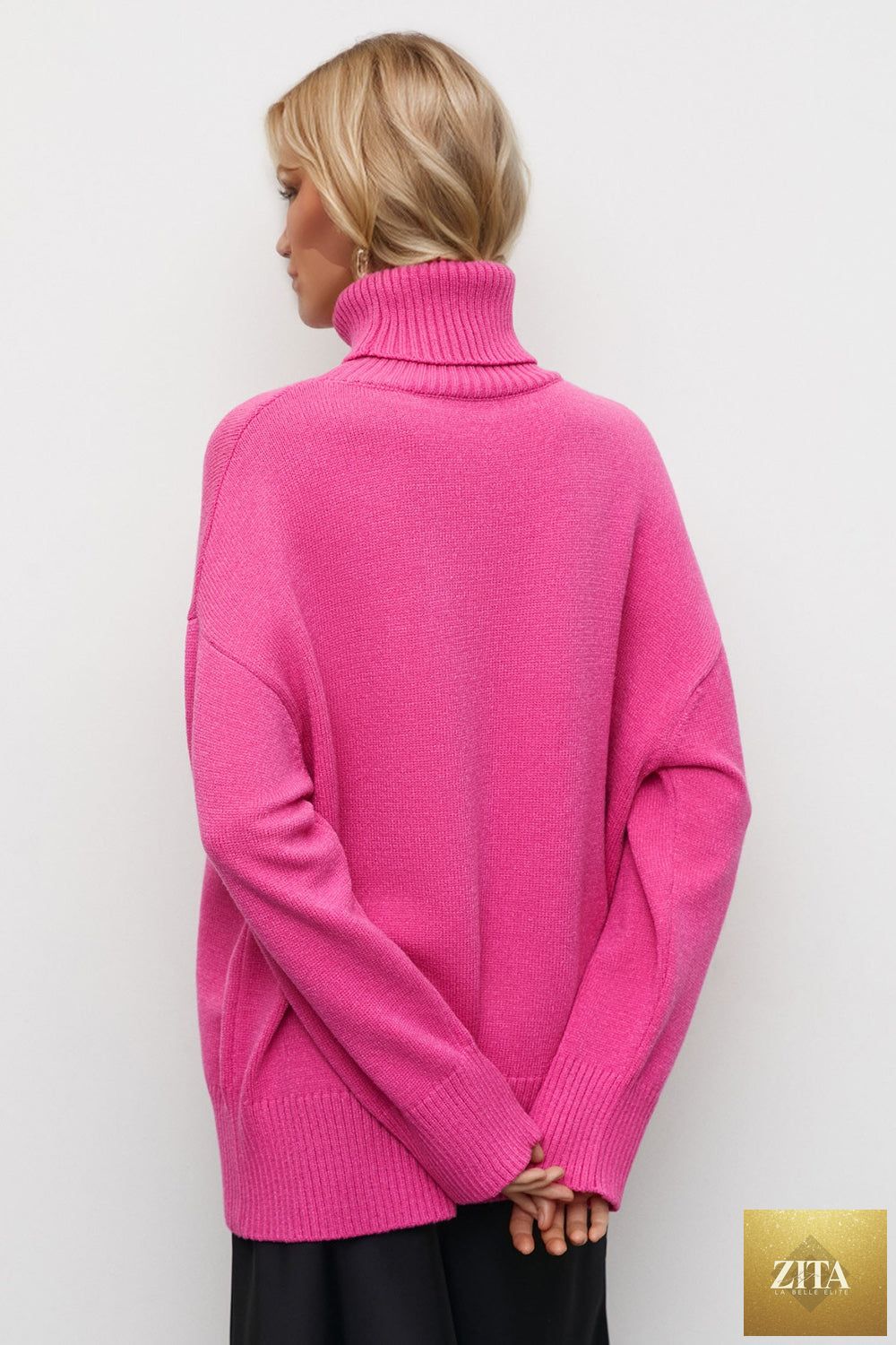 ShopBasicbae basic beige turtleneck sweater with dropped shoulders and long sleeves, showcasing a cozy, casual fit.