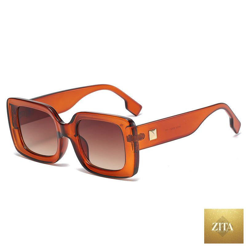 Retro square large frame sunglasses by FitiqueFit with bold black plastic frames and dark tinted lenses.
