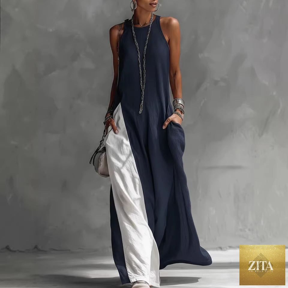 Women's sleeveless casual dress by Zita La Belle Elite featuring contrast colors and pockets, perfect for relaxed summer wear.