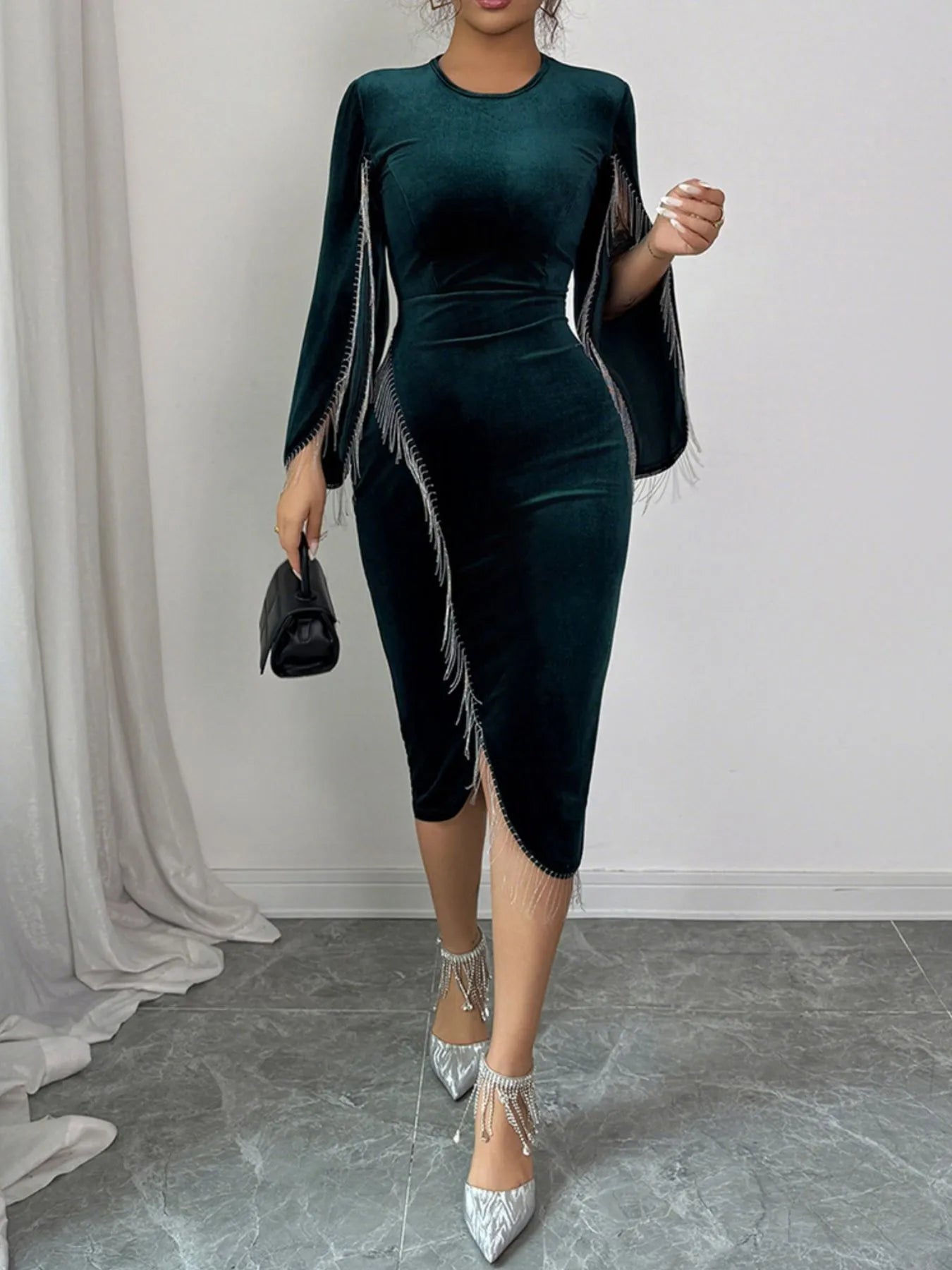 Round neck slit sleeve dress from Shopiebay featuring a stylish design and comfortable fit, shown in a flattering front view.
