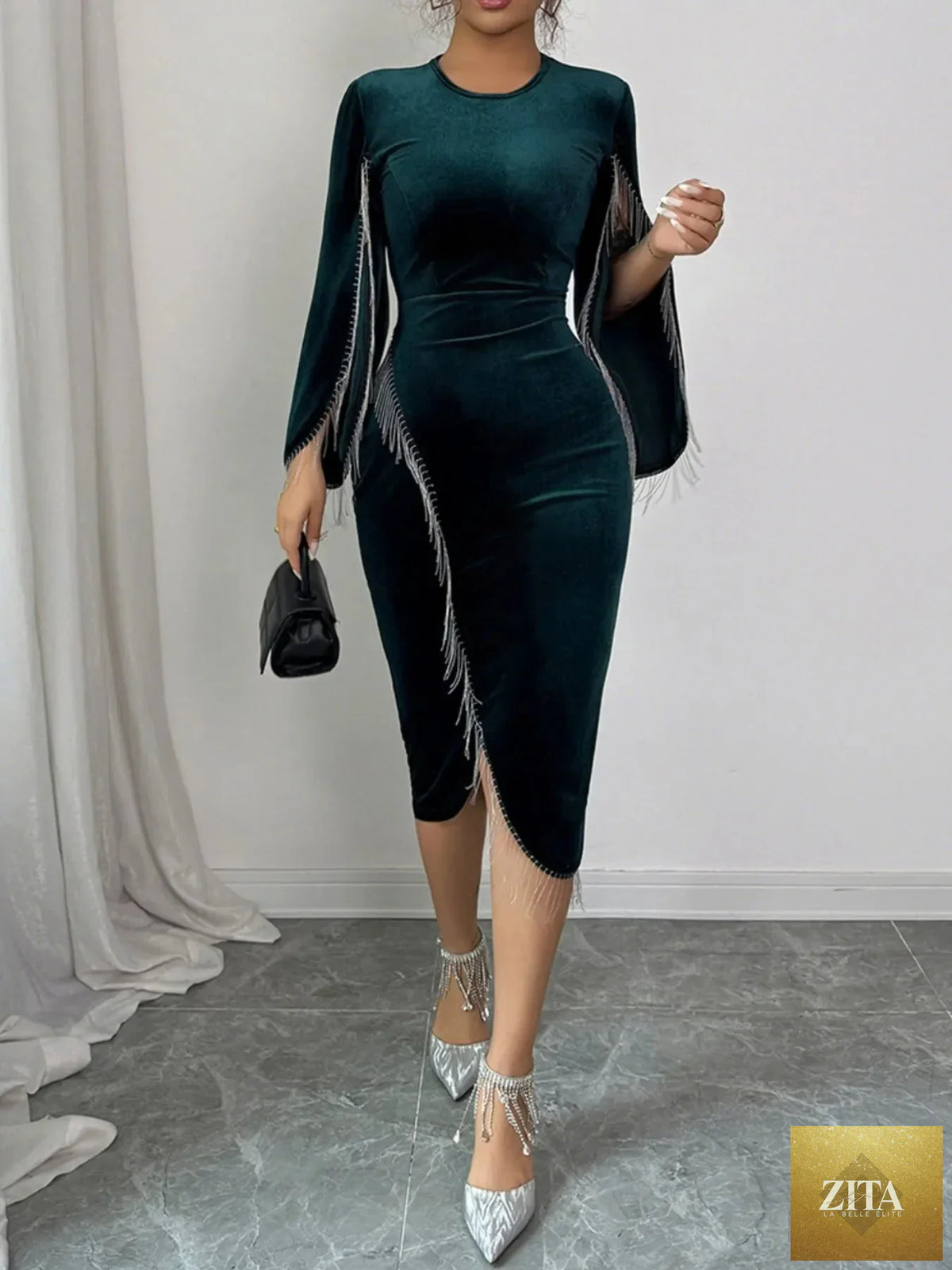 Round neck slit sleeve dress from Shopiebay featuring a stylish design and comfortable fit, shown in a flattering front view.
