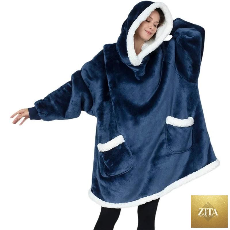 Mandotos winter TV hoodie blanket, oversized warm pullover with pockets for women and men, ideal for cozy home wear.