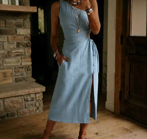 Sleeveless Split Maxi Dress – Loose A-Line, 6 Colors