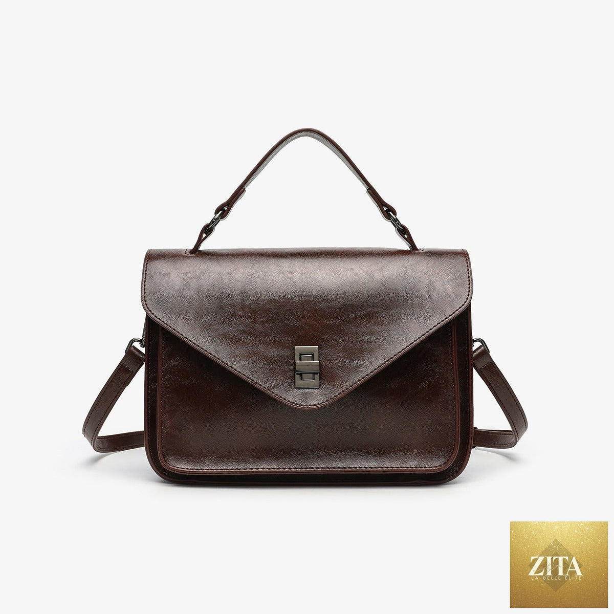 Elegant women's oil-waxed leather handbag with vintage and minimalist design, featuring fashionable and stylish details.