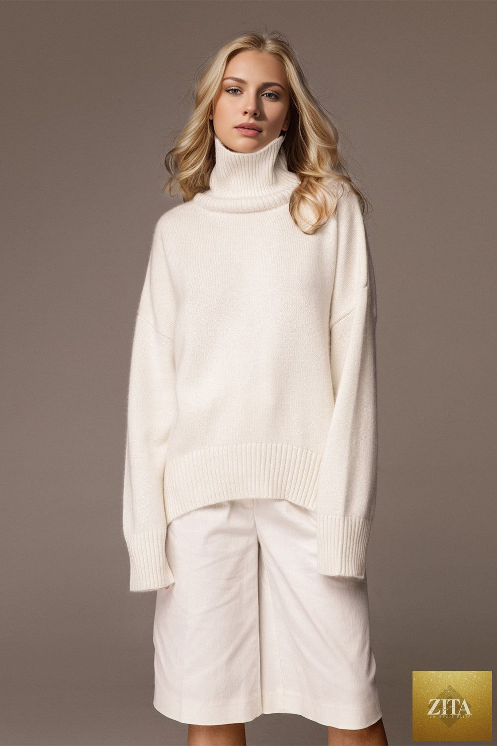 ShopBasicbae Basic Bae turtleneck sweater with dropped shoulders and long sleeves, in a cozy, casual style.